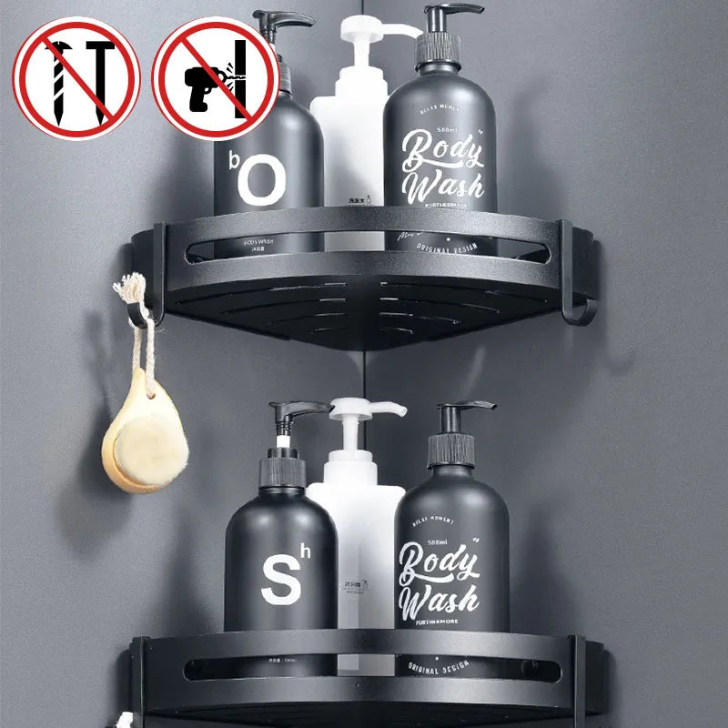 Bathroom Storage Wall Mount Corner Shelf Shower Holder Shampoo Organizer Bathroom Accessories